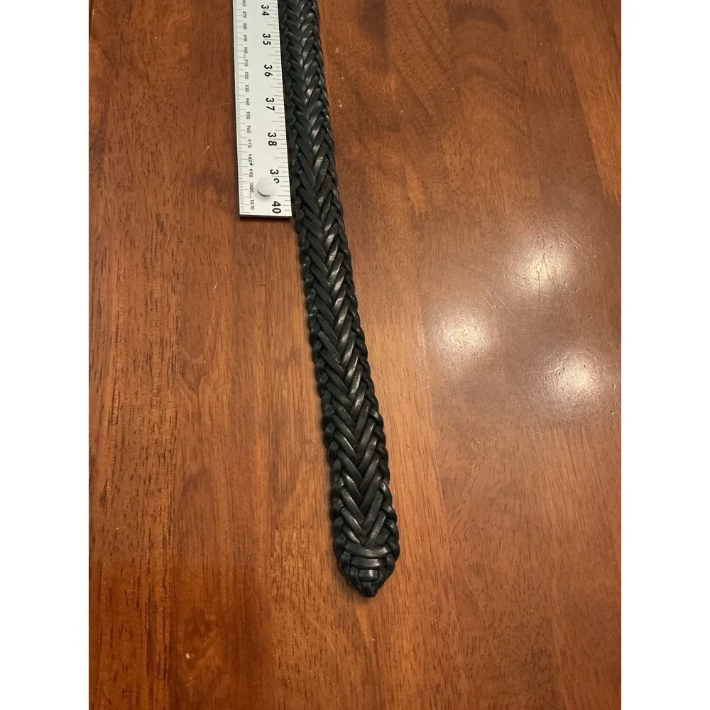 Dockers Mens 40/100 Black Leather Woven Braided Belt Adjustable western